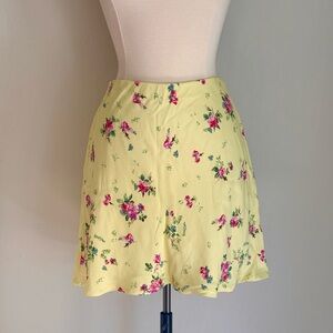 Anthropologie "The Tilda Mini Slip Skirt", Yellow Floral Print, NWT. Sz XS